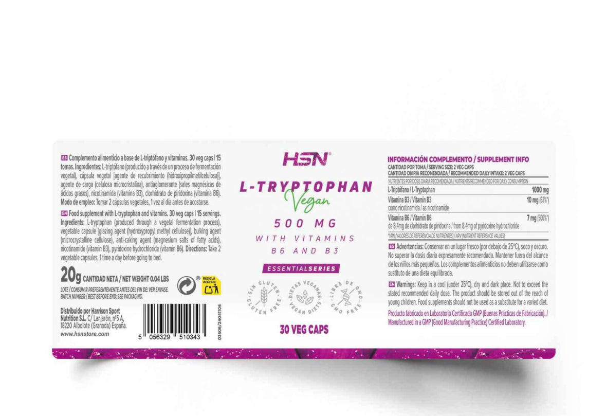 L-TRIPTÓFANO 500mg + VITAMINAS B6 & B3