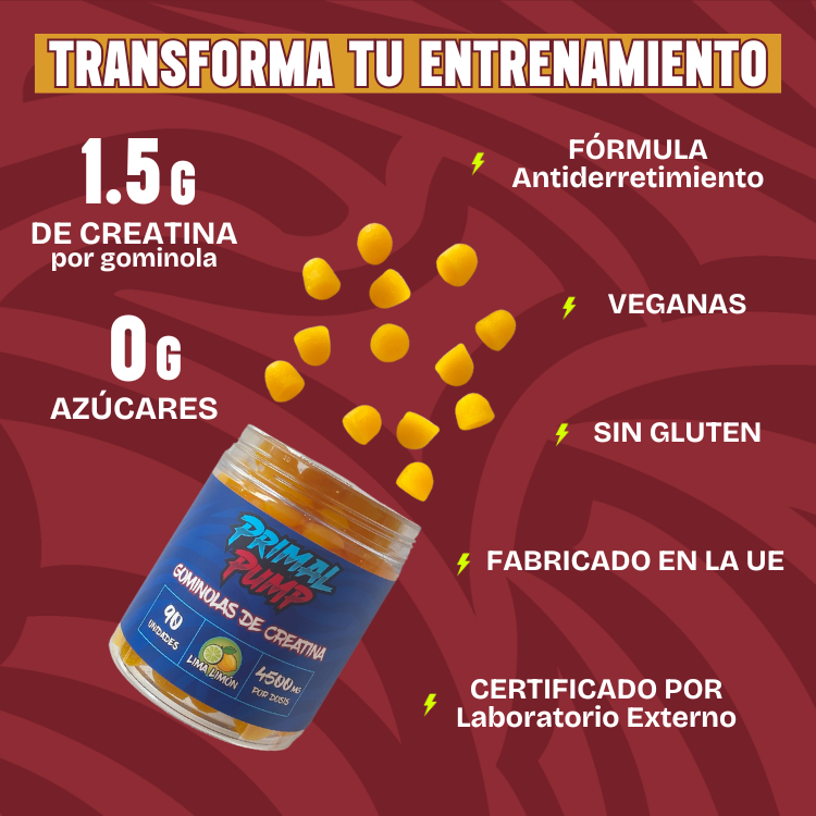PRIMAL PUMP
GOMINOLAS DE CREATINA (sabor lima limón)